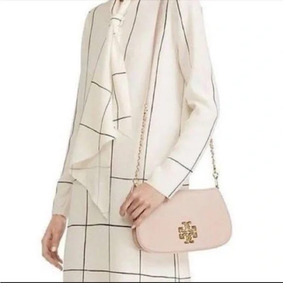 Tory Burch Britten Pale Pink Leather Crossbody Clutch Bag - Picture 1 of 15